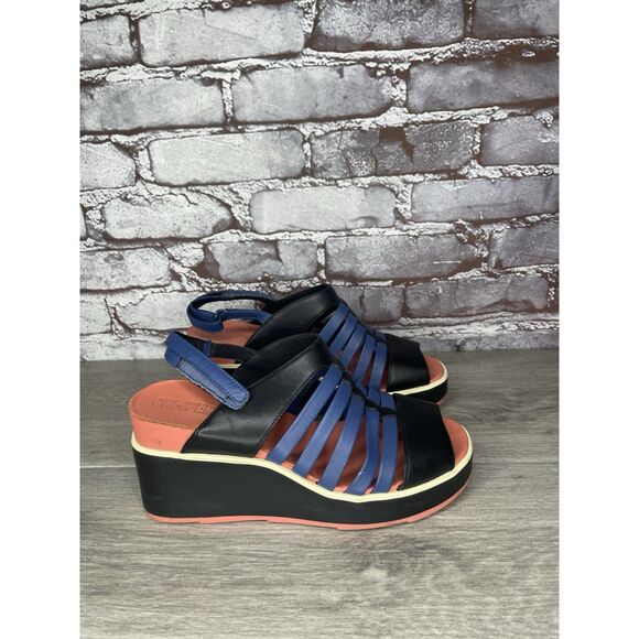 Camper Tropic Black Blue Leather Ankle Strap Wedge Sandals Women’s Sz 36EU/6M US - Picture 3 of 16